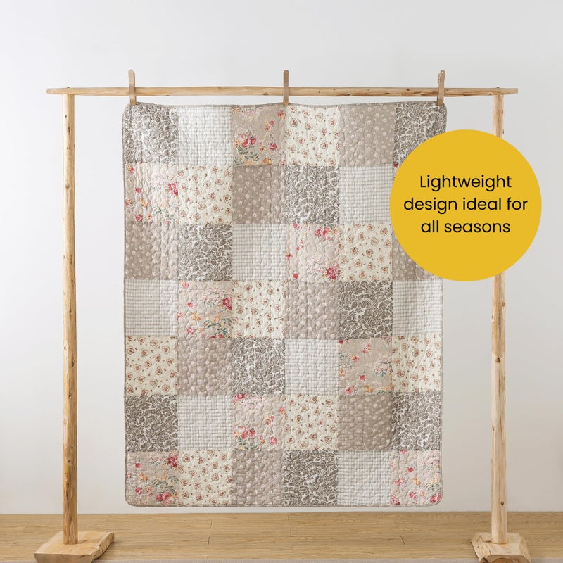 SLPR Cotton Quilted Throw Blanket, 50" x 60" Floral Farmhouse Patchwork Quilt, Shabby Chic Patchwork Throw Lap Quilt for Couch, Walk in The Cotswolds - Image 4
